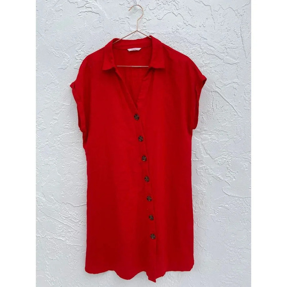 Camaieu 💯 linen Sleveless Style Button Down Blouse Dress Red Sz Medium to Large - Picture 1 of 8